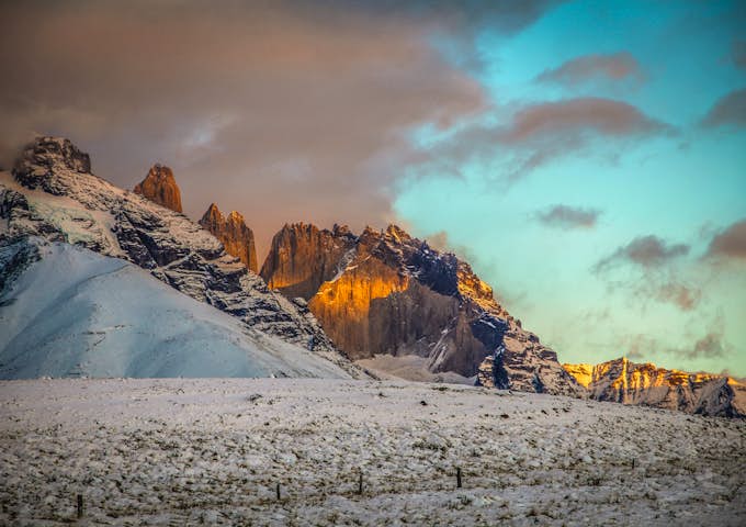 Sunset over Grey mountains ice field