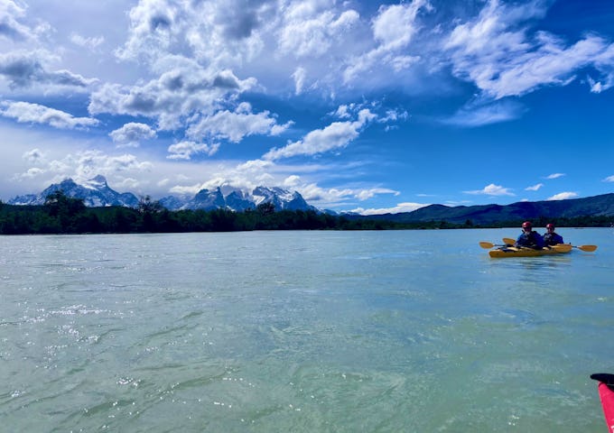 Imy on the Kayak en Patagonia trip